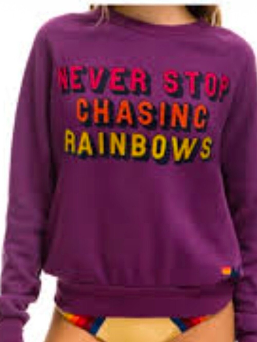 Aviator Nation Never Stop Chasing Rainbows Crew Sweatshirt Purple S